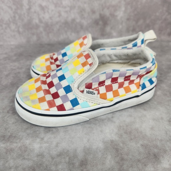 Vans Toddler Slip-On Shoes Size 9 Rainbow Checkerboard Canvas Sneakers - Picture 1 of 6